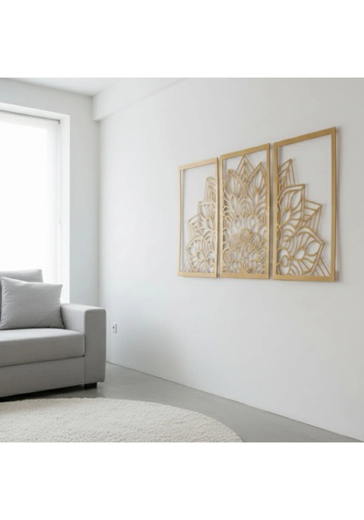 Mandala Metal Tablo 3'lü Yatay Set Detaylı Sanat Duvar Dekoru
