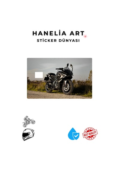 Siyah Motosiklet Temalı Kart Sticker Çipli Kart Kaplama Dekoratif Kart Tasarımı Çok Renkli