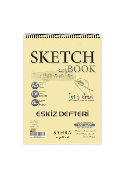 Lexroo Sahra A5 Eskiz Defteri - 90 Gr. 100 Yaprak Spiralli Kaliteli Sanatçı Çizim Defteri Çok Renkli