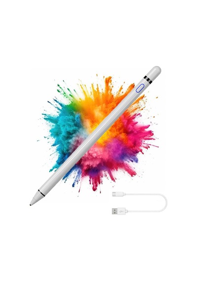 Samsung Galaxy Tab A11 Plus / A9 Plus Uyumlu Universal Şarjlı Aktif Stylus Pen Dokunmatik Tablet Kalemi Beyaz