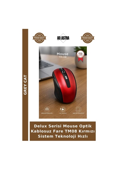 Delux Serisi Mouse Optik Kablosuz Fare Tm08 Kırmızı Sistem Teknoloji Hızlı