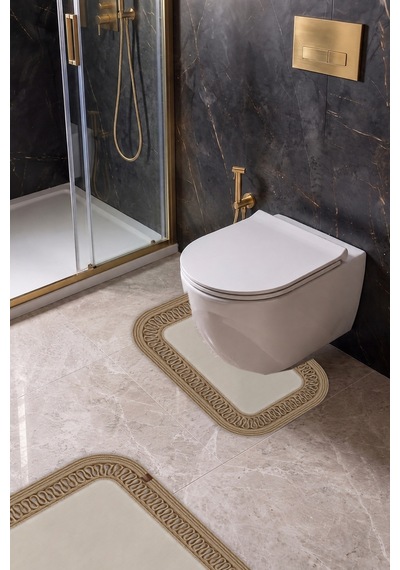 Banyo Paspası Takımı 70x110+50x70 Cm İç Trikot Ekru & Hasır Ekru - Hasır