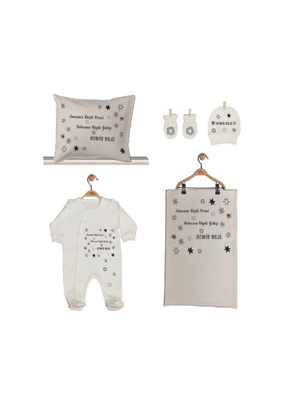 Pia Baby Gl 1950-02 İsme Özel Beşli Tulum Set Krem