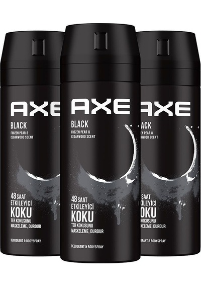Erkek Deodorant & Bodyspray Black 48 Saat Etkileyici Koku Vücut Spreyi 150 Ml X3 Adet