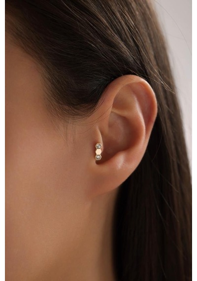 Altın Tasarım Taşlı Piercing Altın