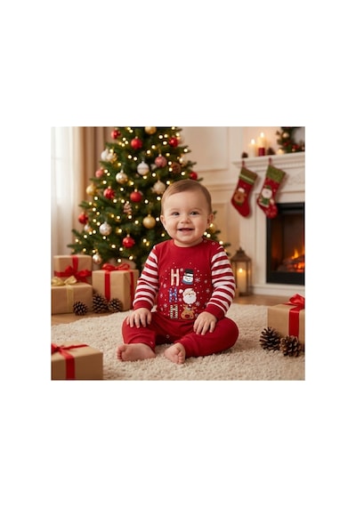 Babysena Ho Ho Ho Yılbaşı Temalı Bebek Tulum Kırmızı