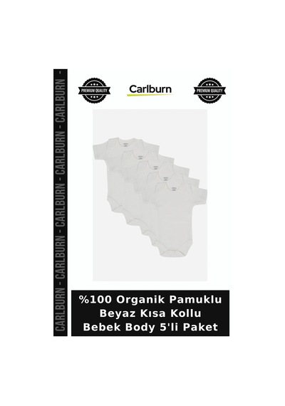 Carlburn %100 Organik Pamuklu Beyaz Kısa Kollu Bebek Body 5'li Paket Günlük Kıyafet Bebekler İçin Yenidoğan