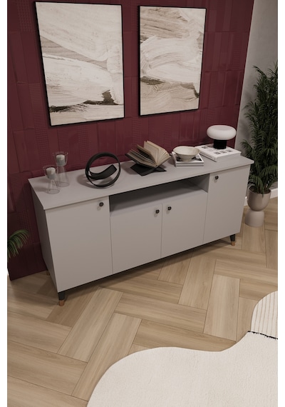Asra Trend Lüks Konsol Tv Ünitesi %100 Mdf Salon Ve Yemek Odası Ünitesi Knsl02 Kül Gri