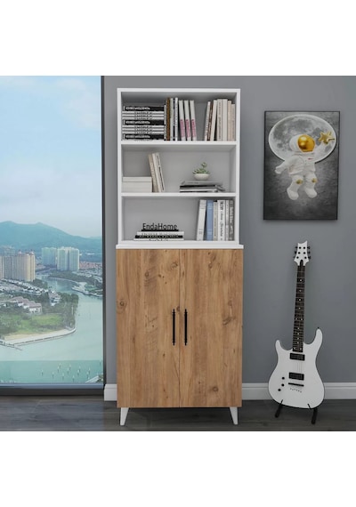 Reyo Home Enda Oras 6 Raflı 2 Kapaklı Kitaplık Atlantik Çam-beyaz