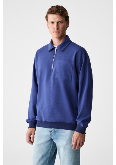 Grımelange Shıftd Erkek Bisiklet Yaka Uzun Kollu Fermuarlı İndigo Sweatshirt İndigo