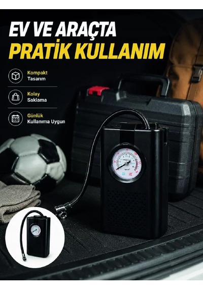 Taşınabilir Araç Hava Pompası Analog Manometreli Lastik Şişirme Pompası 1