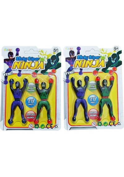 Duvarlarda Dans Eden Ninjalar 2'li Yapışkan Taklacı Ninja Figürleri Cam Ve Duvar Sürüngeni