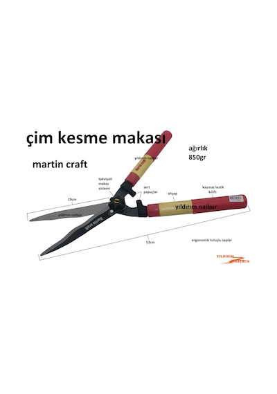 Çim Makası Martın Craft Kesme Budama Makası Ot Biçme Makası Çam Y
