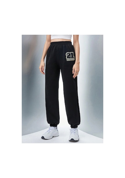 Tarzsokak Qutie Letter Graphic Elastic Waist 4 Mevsim Eşofman Siyah