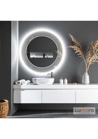 Zenith Beyaz Led'li Lazer Kumlamalı Lavabo & Banyo Aynası Dokunmatik Sensörlü 60 X 60