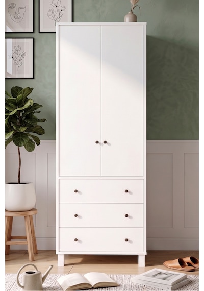 Yurudesign Noren Gardırop Elbise Dolabı 52cm Derinlik 2 Kapak 3 Çekmece Bebek Ve Çocuk Odası Beyaz Nr5-w Yurudesign Noren Gardırop Elbise Dolabı 52cm Derinlik 2 Kapak 3 Çekmece Bebek Ve Çocuk Odası Beyaz Nr5-w