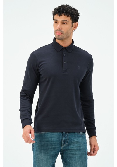 Uzun Kollu Regular Fit Erkek Polo Yaka T-shirt Lacivert