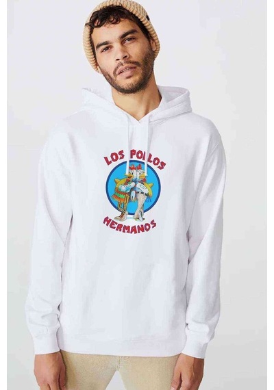 Los Pollos Hermanos Bad Jesse Baskılı Beyaz Erkek Kapşonlu Sweat