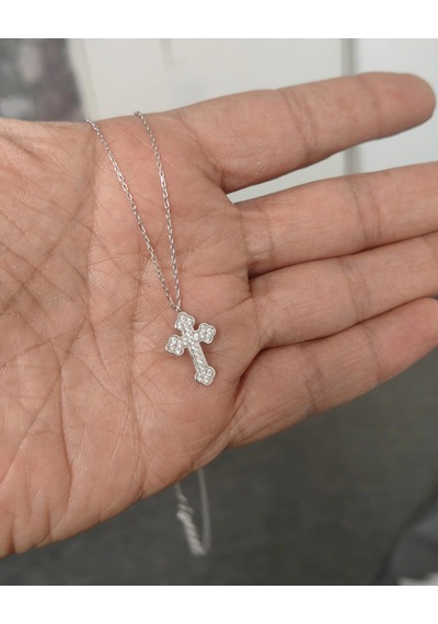 Beyaz Taşlı Gümüş Haç Kolye Iı Rose Gold