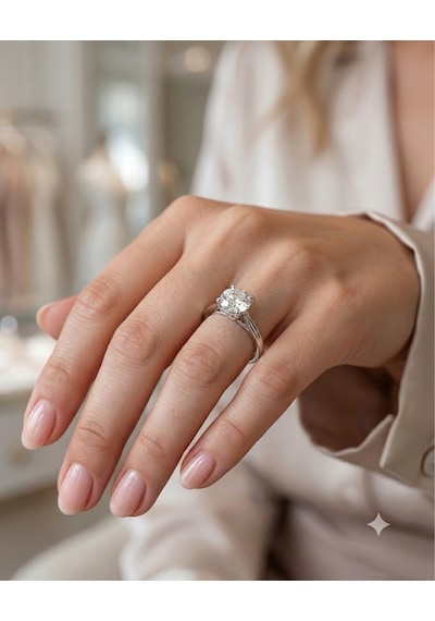 Kadın Moissanite Tektaş Detay Gümüş Yüzük