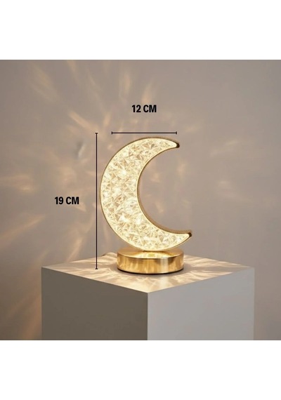 Hilal Ay Model Kristal Led Masa Lambası Dokunmatik, 3 Renk Işık Modlu, Şarjlı Mini Dekoratif Gece Çok Renkli 05137929