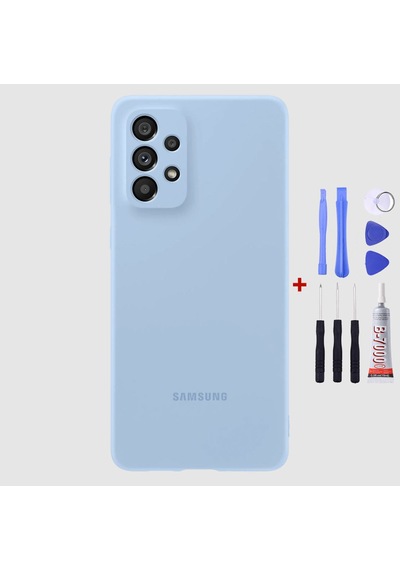 Samsung A73 Kamera Camlı Mavi Uyumlu Arka Cam Kapak Pil Kapağı Tamir Set B7000 Set Mavi