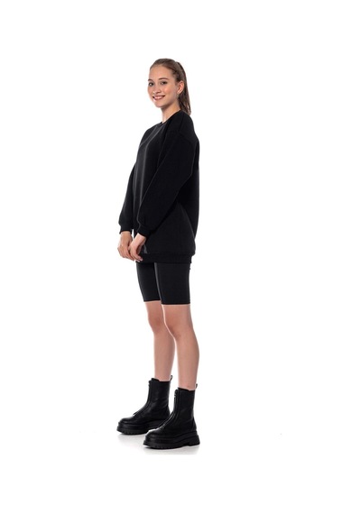 Caya Kadın Ekru Renk Uzun Kesim Basic Örme Sweatshirt Cy84197 Beyaz Siyah