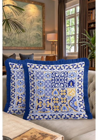 Lüks Vintage Motifli Saçaklı Yastık Kılıfı - Akdeniz Stili Mavi Altın Renkli Püsküllü Kırlent Kılıfı Mat Dumanlı Mercan Lüks Vintage Motifli Saçaklı Yastık Kılıfı - Akdeniz Stili Mavi Altın Renkli Püsküllü Kırlent Kılıfı Mat Dumanlı Mercan