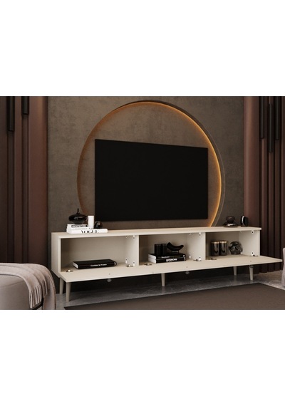Melura Tv Ünitesi - Tv Sehpası 180 Cm %100 Mdf Lake Ahşap Ayaklı Kumtaşı