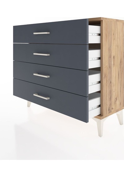 Arges Şifonyer 4 Çekmeceli 88x30x80 Çam-antrasit Çam