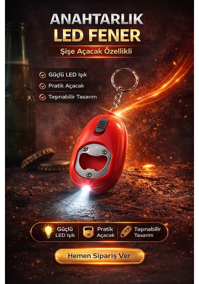 Mini Led Anahtarlık Fener Açacak Işıklı Şişe Açacak Anahtarlık 1 Adet
