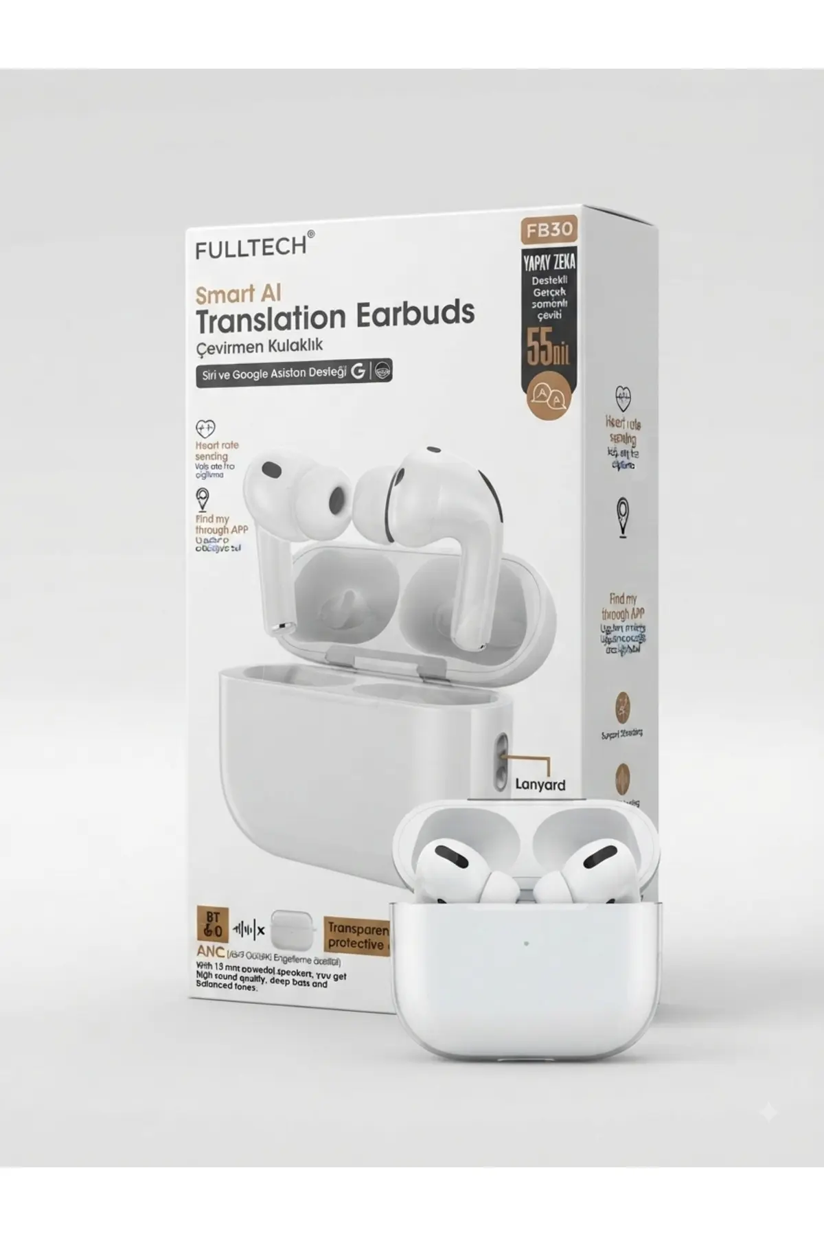Smart Aı Translation Earbuds - Yapay Zeka Destekli Çevirmen Kulaklık 55 Dil, Bt 6.0, Anc, Kalp Atış Hızı Ölçümü