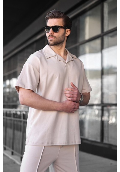 Madmext Taş Rengi Polo Yaka Erkek Alt Üst Takım E7356 Taş Rengi