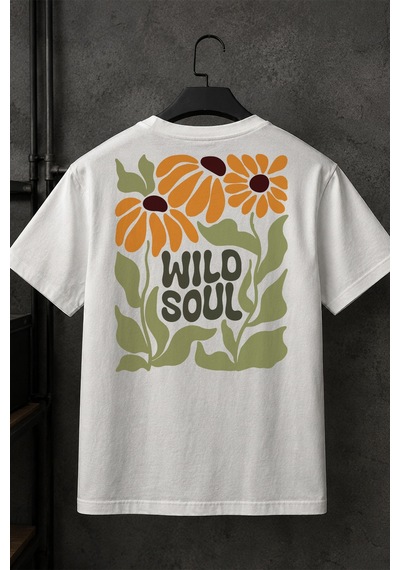 Spoyi Wild Soul Tasarımlı %100 Pamuk Yarım Oversize Beyaz T-shirt