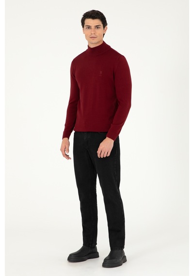 U.S. Polo Assn. Erkek Slim Fit Yarım Boğazlı Bordo Basic Kazak 50288887-VR014