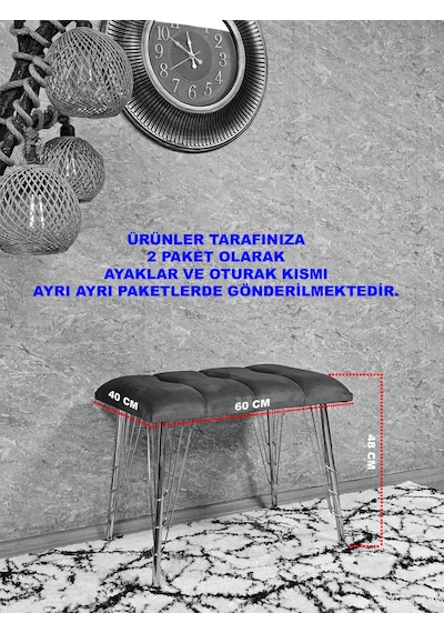 Zafir Metal Siyah Tel Ayaklı 60 Cm Puf Bench - Puf - Bench - Oturak - Mutfak Oturağı - Antre Oturağı Gri