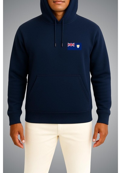 Bahriyeli Collection Kapüşonlu Anguilla Bayrağı Cep Baskılı Unisex Sweatshirt Lacivert