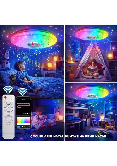 Plentiful Akıllı Tavan Lambası 60w Kısılabilir, Bluetooth Hoparlör Uzaktan Kumanda Rgb Led Renk Değişimi Lamba Müzik Dekoratif Aydınlatma Smart Çok Renkli