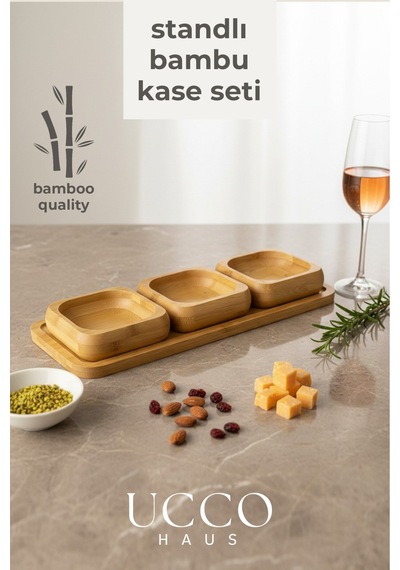 Bambu 3'lü Kahvaltılık & Sunumluk & Çerezlik Reçellik & Çikolatalık & Bal Kase Seti