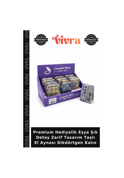 Premium Hediyelik Eşya Şık Detay Zarif Tasarım Taşlı El Aynası Dikdörtgen Kalın Diğer