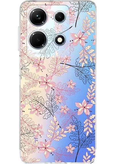 İnfinix Note 30 5g Uyumlu Kamera Korumalı Floral Kırmızı Tasarımlı Şeffaf Silikon Kılıf