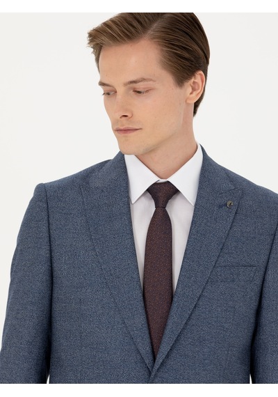 Cacharel Lacivert Slim Fit Mikro Desenli Kırlangıç Yaka Takım Elbise