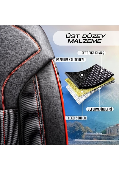 Panda Prag Serisi Pike Kumaş Oto Koltuk Kılıfı   - Tam Set