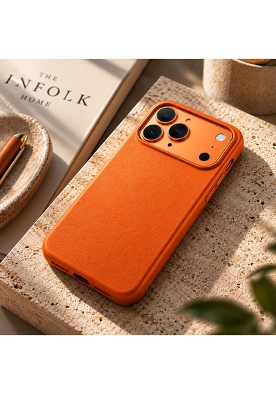 Iphone 17/18 Pro Max Uyumlu Turuncu Vegan Deri Kılıf, İnce Ve Hafif