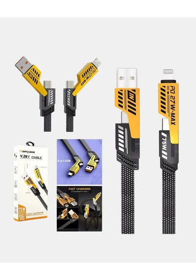 Usbc Usba 4 Ü 1 Arada Örgülü Kablo 65w Hızlı Şarj Metal Uç Dayanıklı