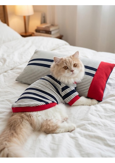 Bubbles Pastel Kedi Uyku Takımı Mini Yastıklı Şeker Renkli Yazlık Kedi Pijama Seti