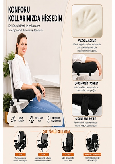 Ergonomik Çift Taraflı Visco Kol Destek Pedi Kolçak Ve Dirsek Destek Minderi 2 Li Set