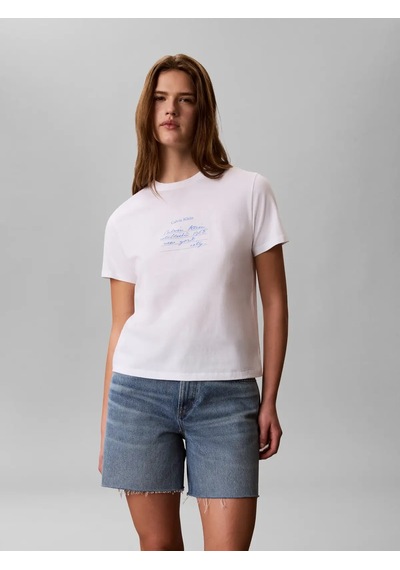 Calvin Klein Ss Classıc Handwrıtı, Yaf Beyaz Kadın T-shirt