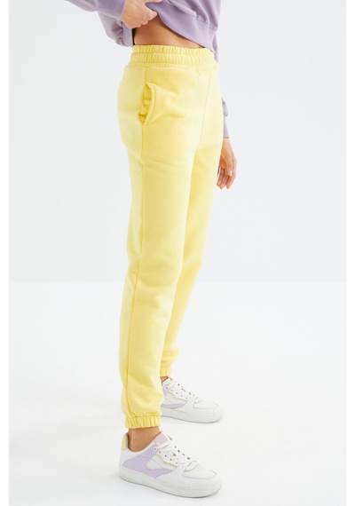 Tommy Life Limon Yüksek Bel Şardonlu 3 İplik Pamuklu Basic Kadın Eşofman Alt - 94624 Limon Sarısı