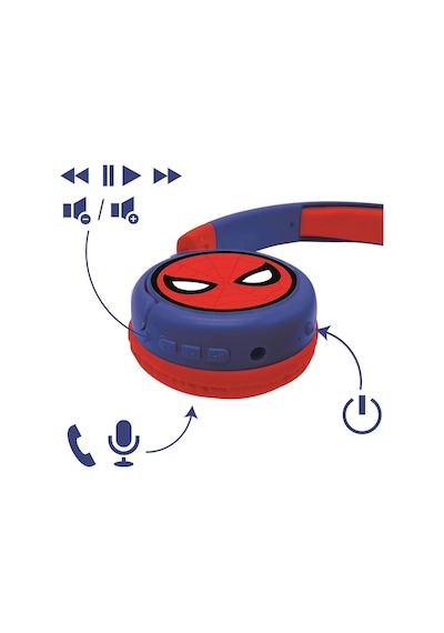 Spiderman 2-in-1 Bluetooth Stereo Kids Headset, Kablosuz, Kablolu, Limited Sound, Foldable, Ayarlanabilir, Girl/boy, Red/blue, Hpbt010sp